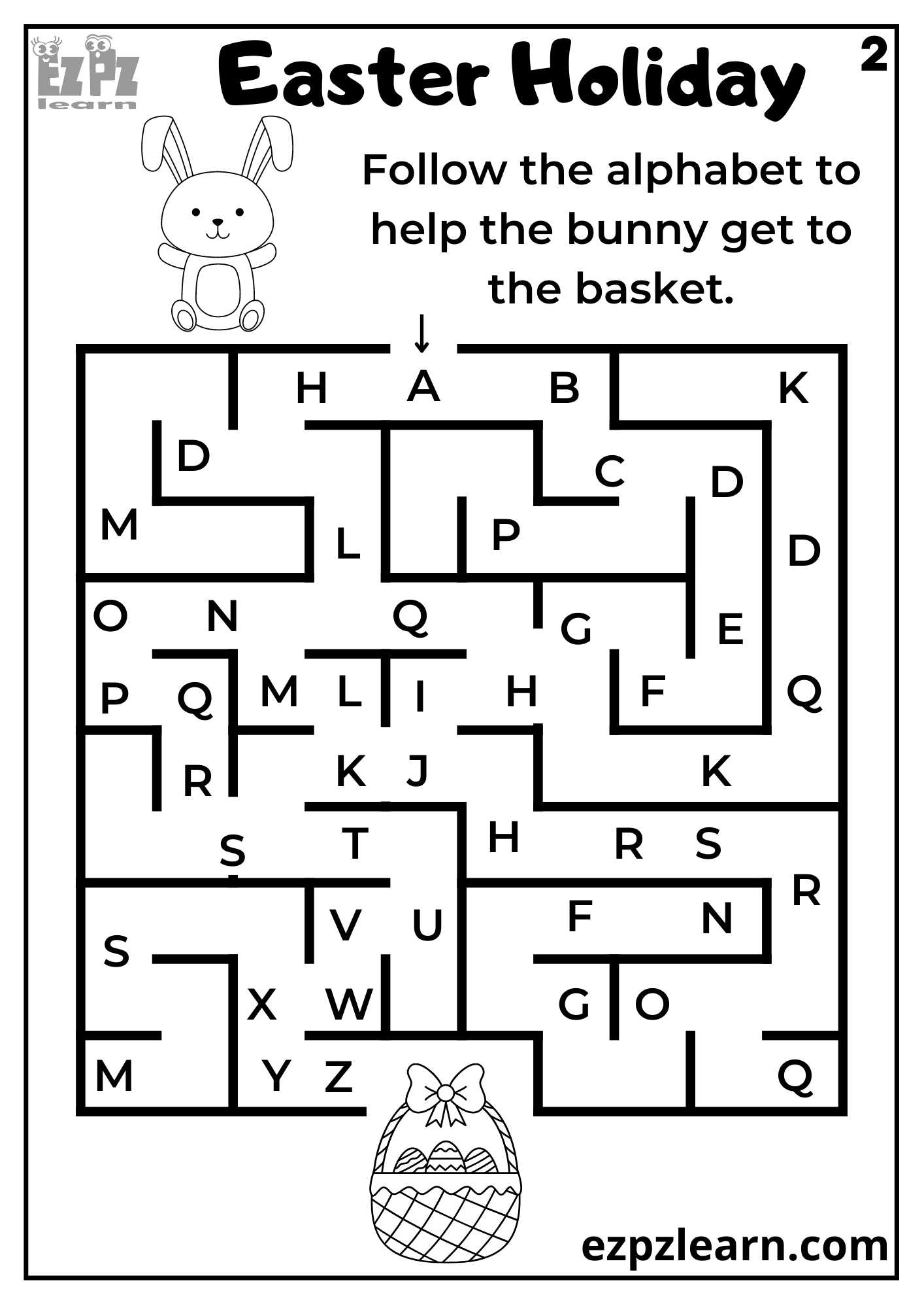 Help the Bunny Find the Basket Easter Holiday Maze